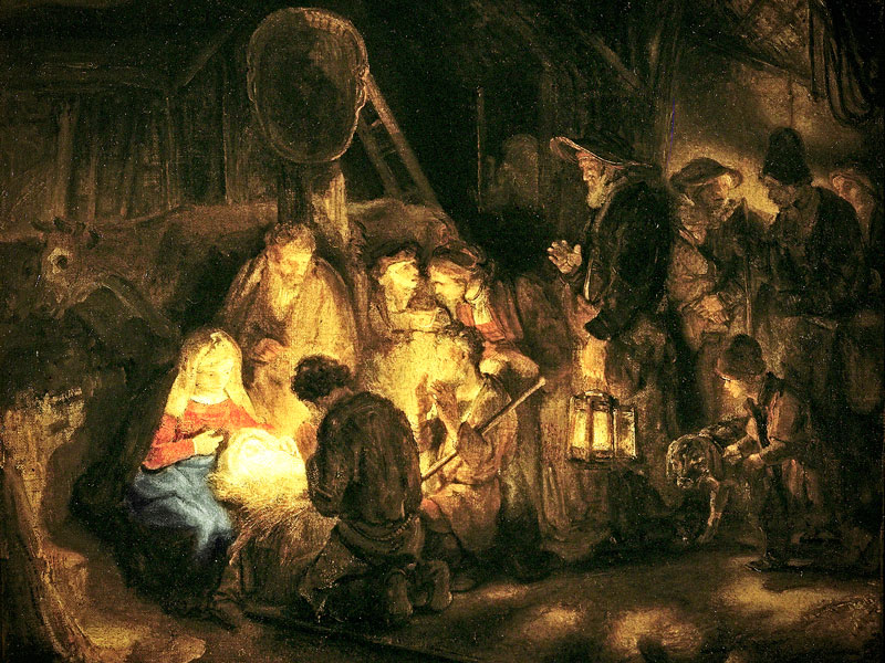La adoracion de los pastores por Rembrandt