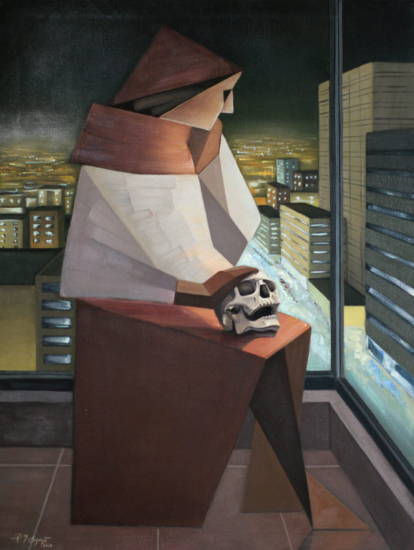 Magdalene among city lights a figurative painting using oil on canvas