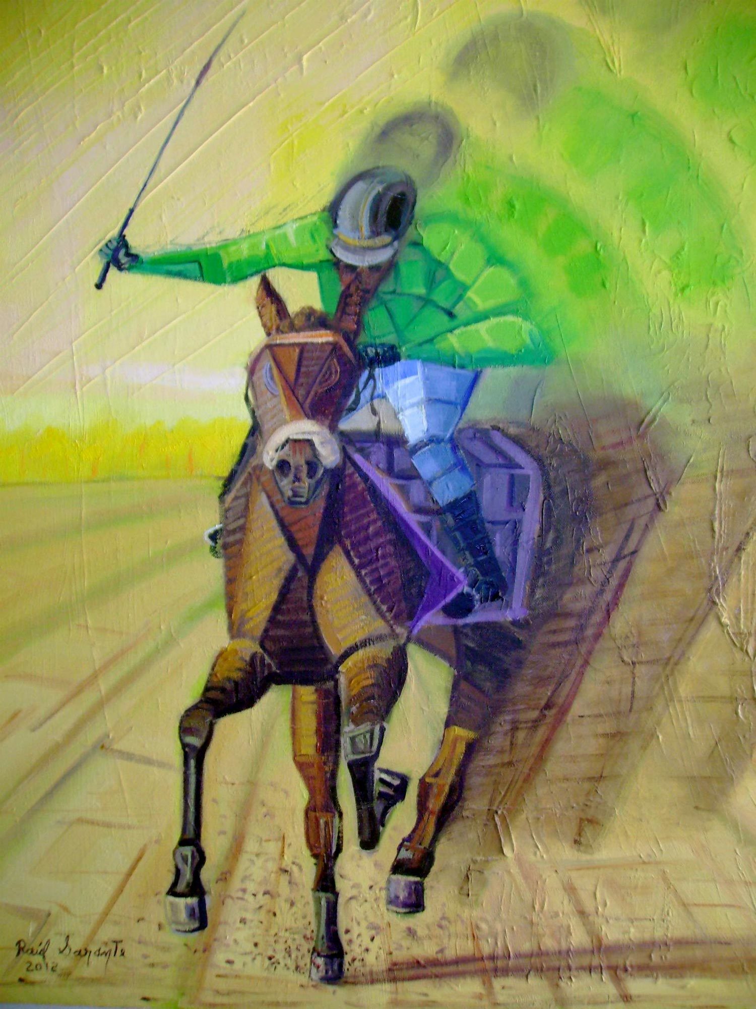 Horse and rider a figurative art made in oil on canvas