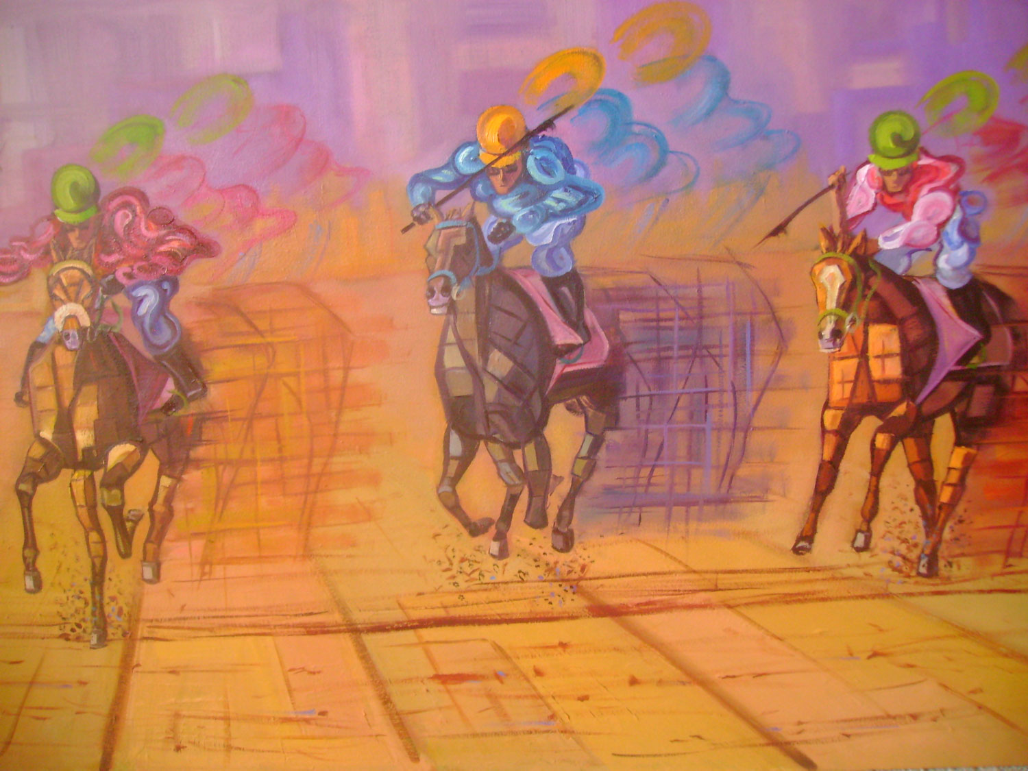 Horse race, Figurative art made in oil on canvas