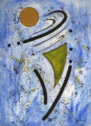 Oil on canvas featuring abstract geometric forms in which point, line, and plane predominate, creating a dynamic and contemporary composition.